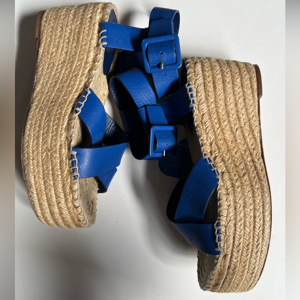 Celine Blue Leather Espadrille Platform Sandals Possible Size 9